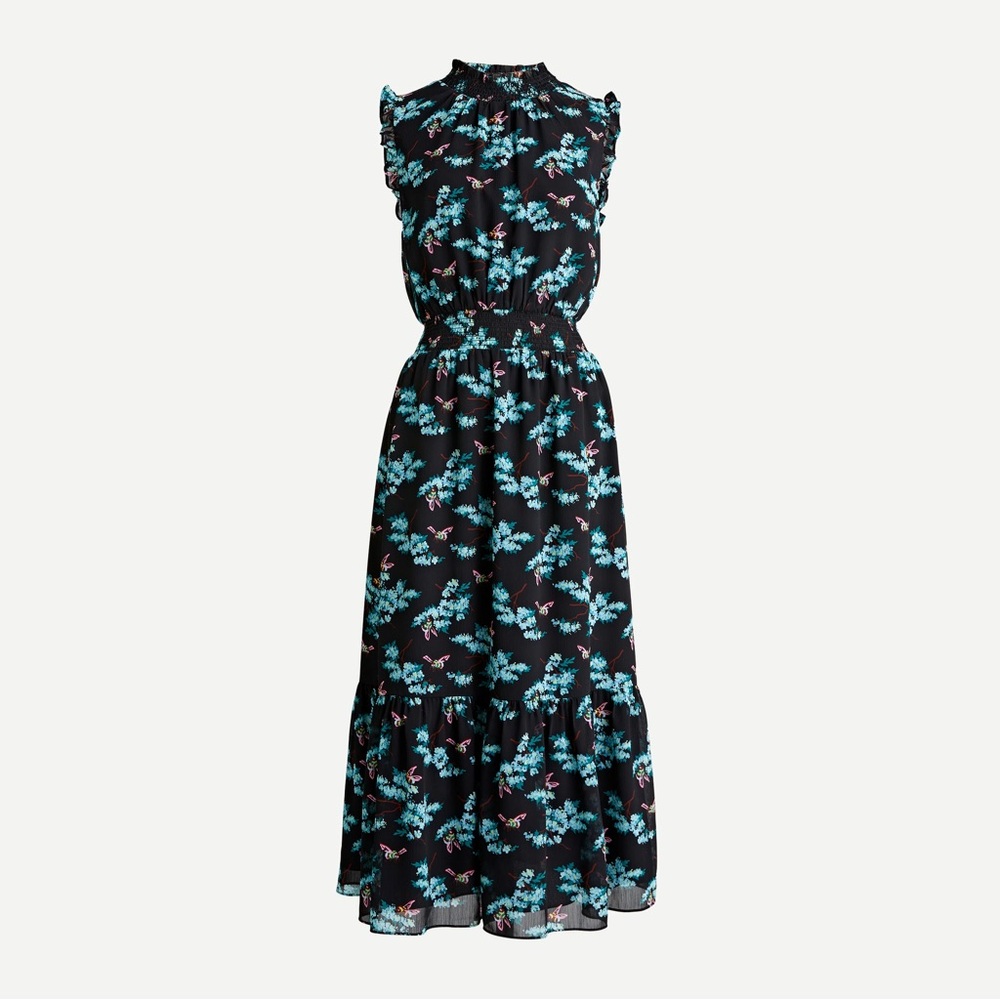 J.Crew Smocked-waist Midi Dress in Bees Print Size S NWT
